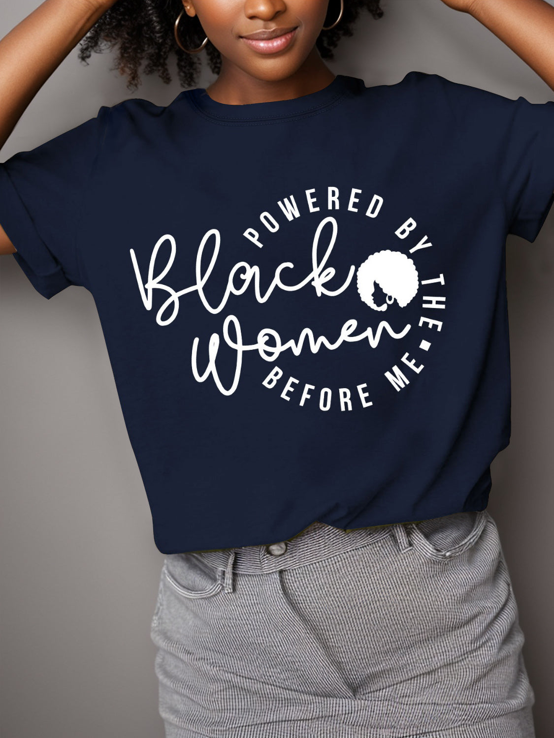 Full Size Letter Graphic Round Neck Short Sleeve T-Shirt Dark Blue