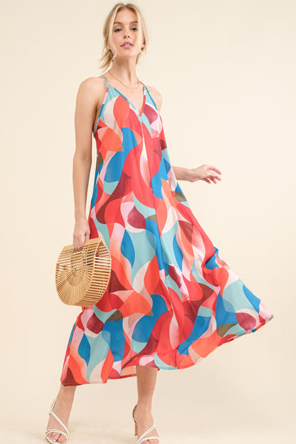 And the Why Printed Crisscross Back Cami Dress Blue Multi