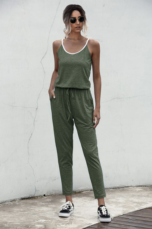 Contrast binding Cami Jumpsuit Olive