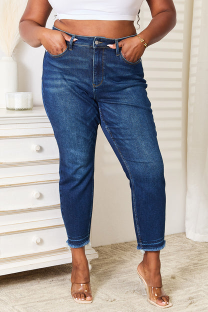 Judy Blue Full Size High Waist Released Hem Slit Jeans Dark