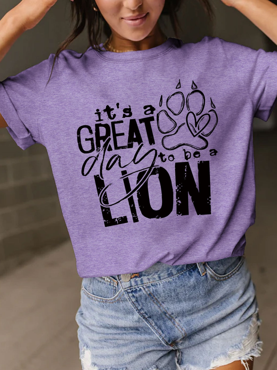 Full Size Letter Graphic Round Neck Short Sleeve T-Shirt Lavender