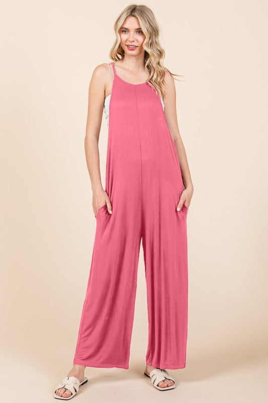 Culture Code Full Size Sleeveless Wide Leg Jumpsuit with Pockets Pink