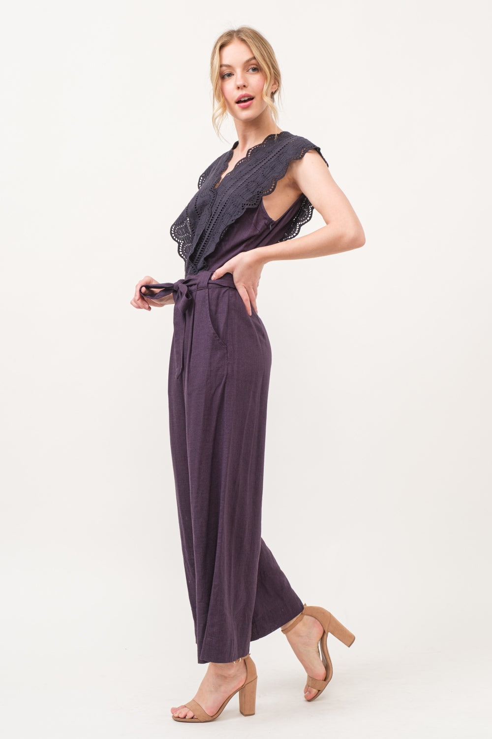 And The Why Laced Surplice Tie Waist Jumpsuit