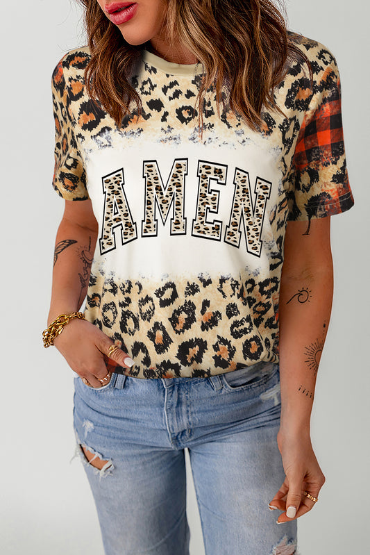 AMEN Round Neck Short Sleeve T-Shirt Leopard