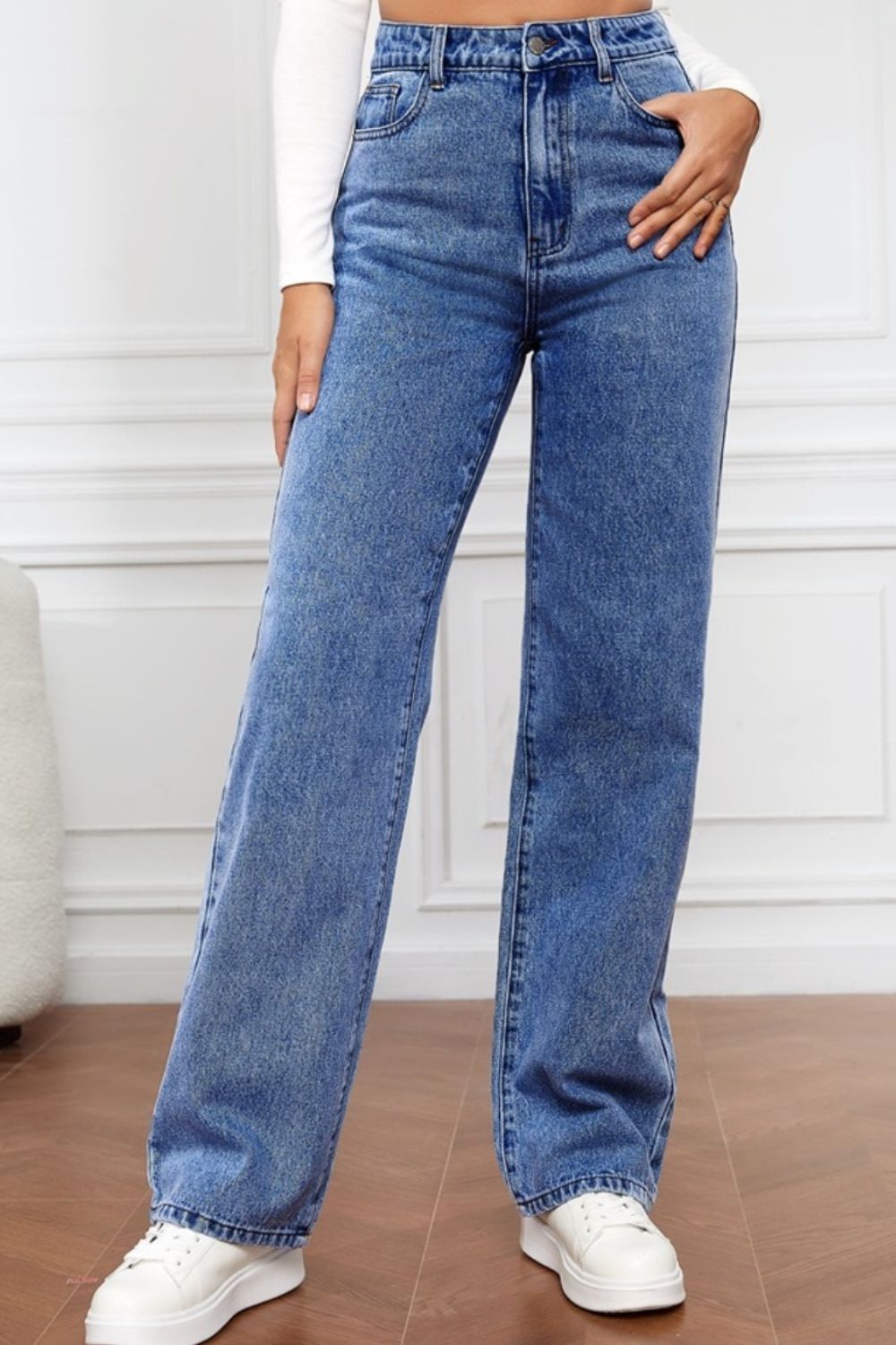 High Waist Straight Jeans Dusty Blue