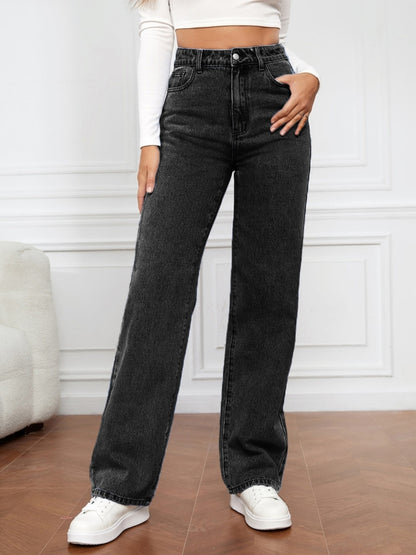 High Waist Straight Jeans Black