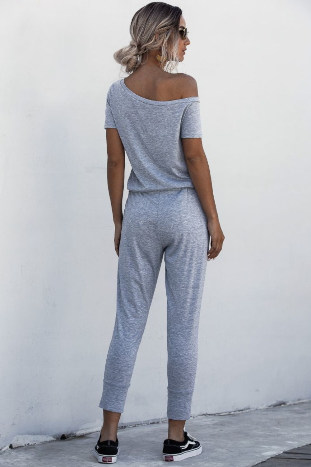 Asymmetrical Neck Tied Jumpsuit with Pockets