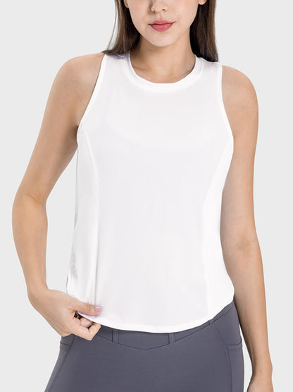 Round Neck Active Tank White