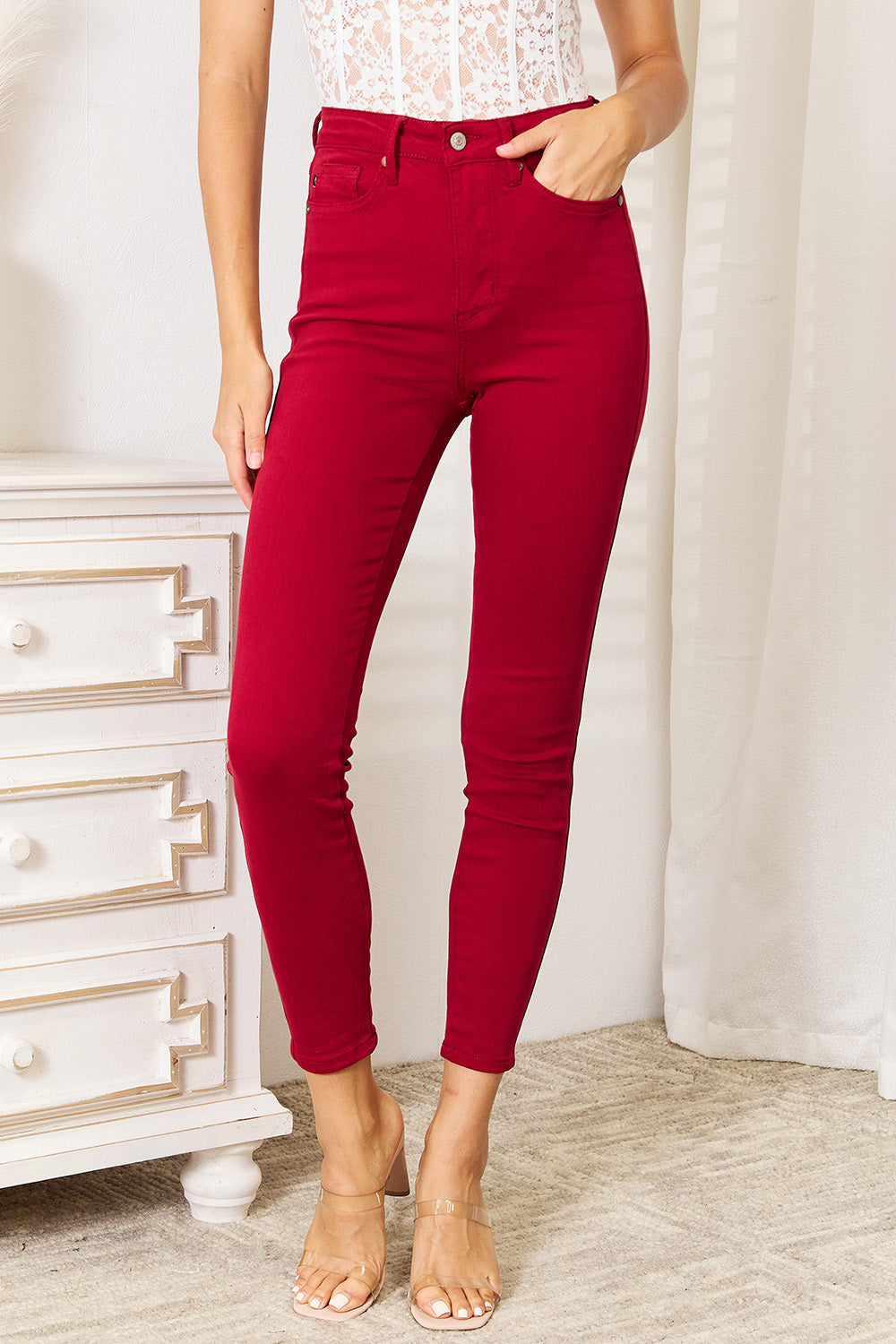 Judy Blue Full Size High Waist Tummy Control Skinny Jeans Scarlet