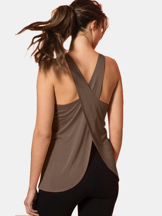 Crisscross Scoop Neck Active Tank Mocha