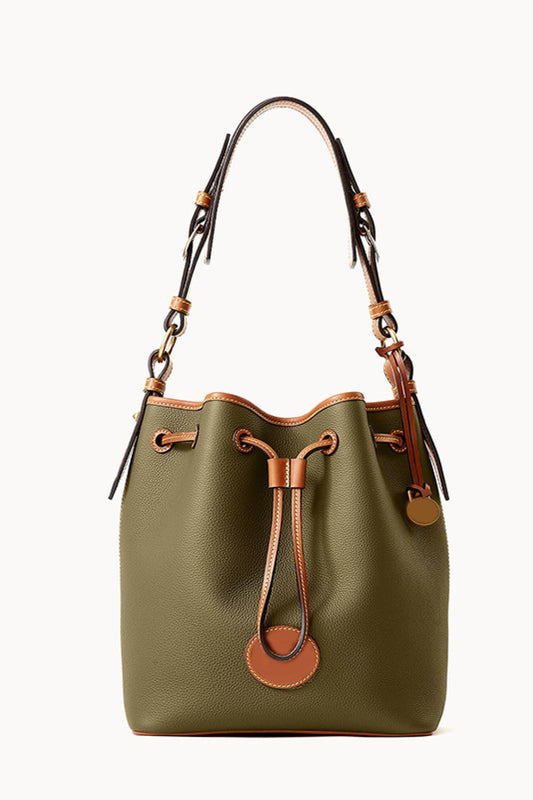 PU Drawstring Bucket Bag Olive One Size