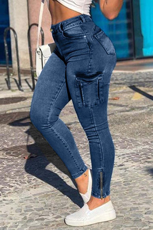 Full Size Cropped Jeans with Pocket Dark