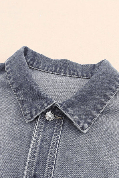 Button Up Dropped Shoulder Denim Jacket with Pockets