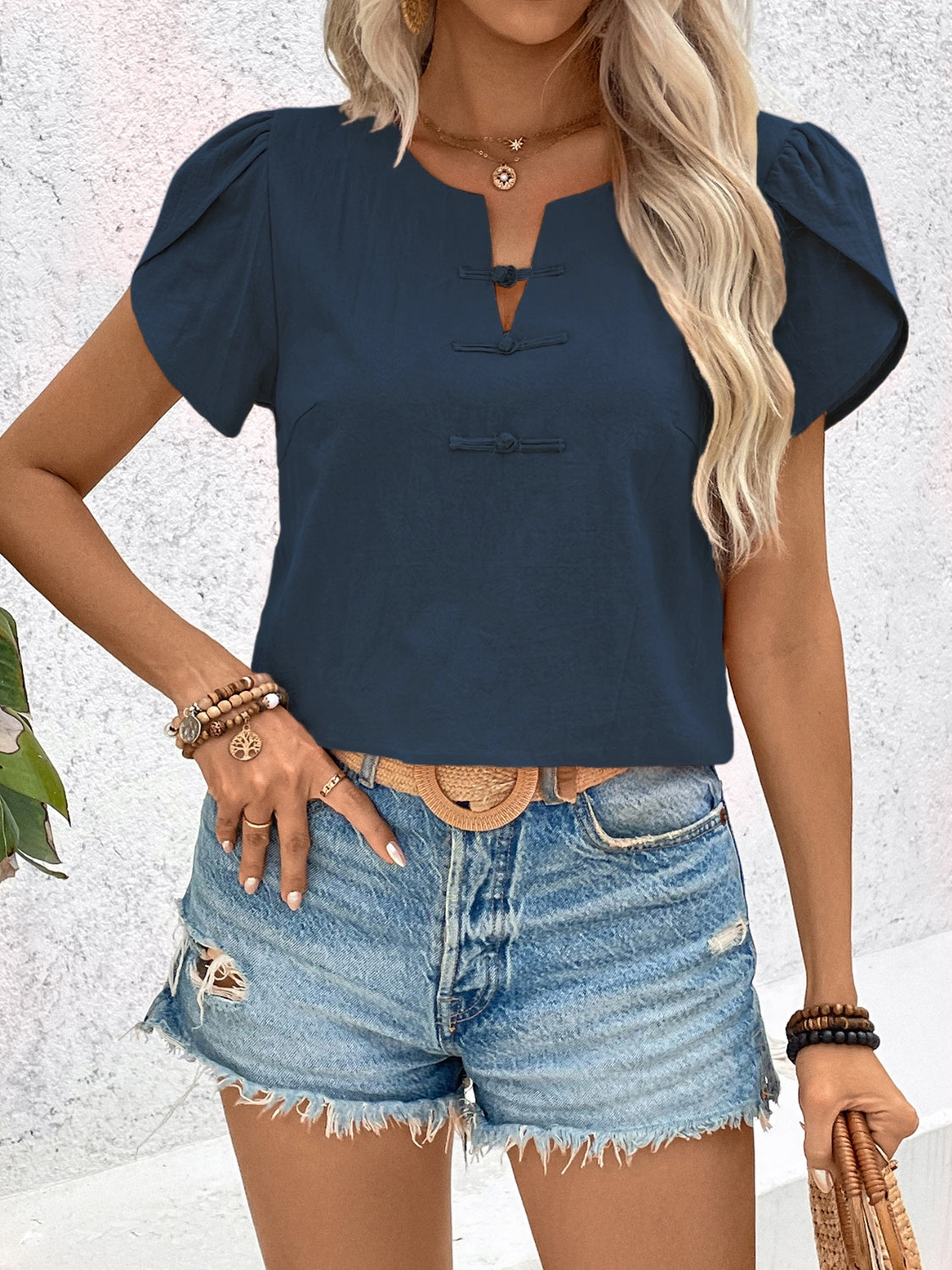 Honey Notched Short Sleeve Blouse