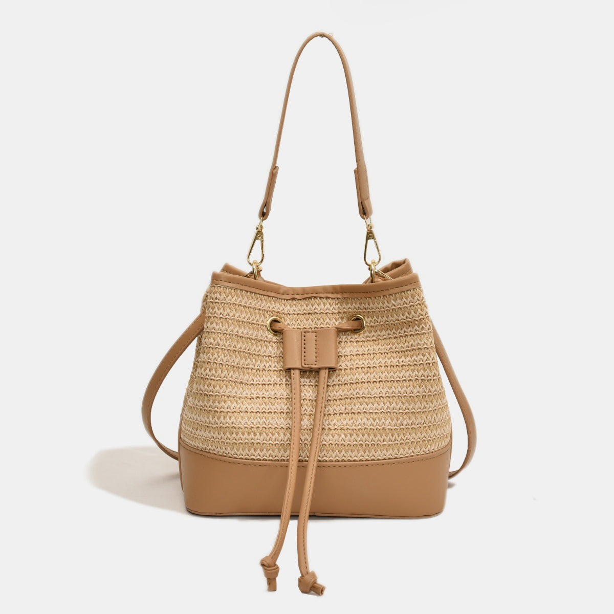 Straw Braided Shoulder Bag Camel One Size