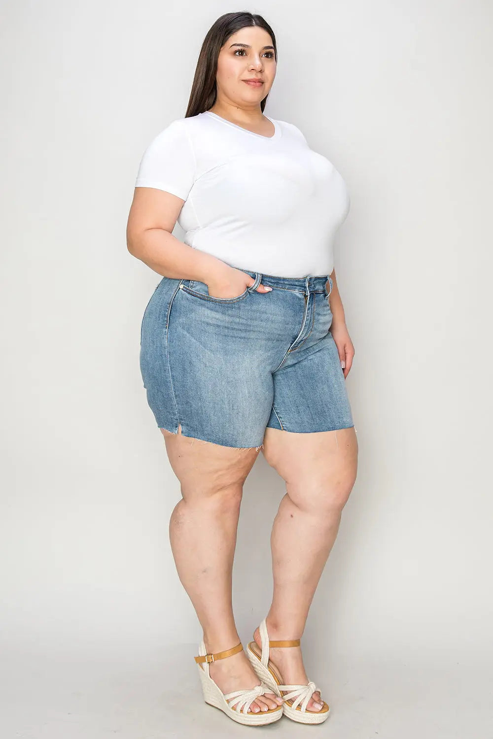 Judy Blue Full Size High Waist Raw Hem Denim Shorts