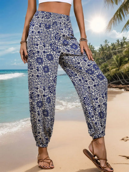 Printed Elastic Waist Pants