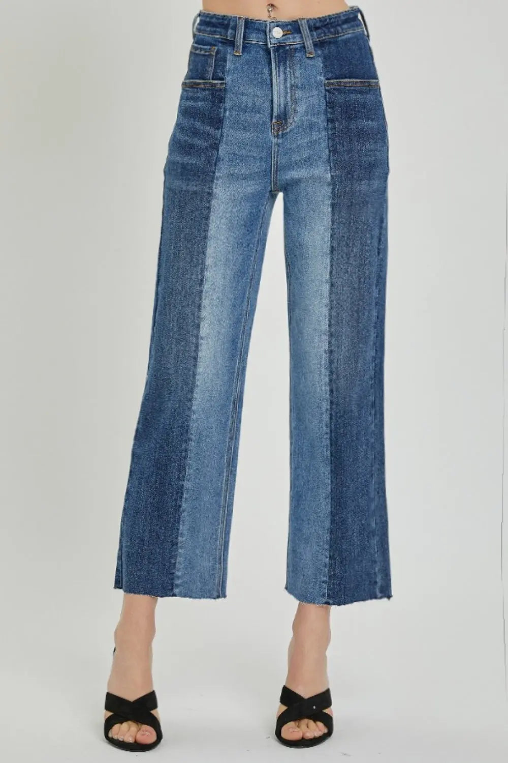 RISEN Full Size Mid-Rise Waist Two-Tones Jeans with Pockets Dark Combo