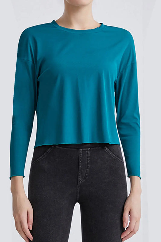 Round Neck Dropped Shoulder Active T-Shirt Deep Teal