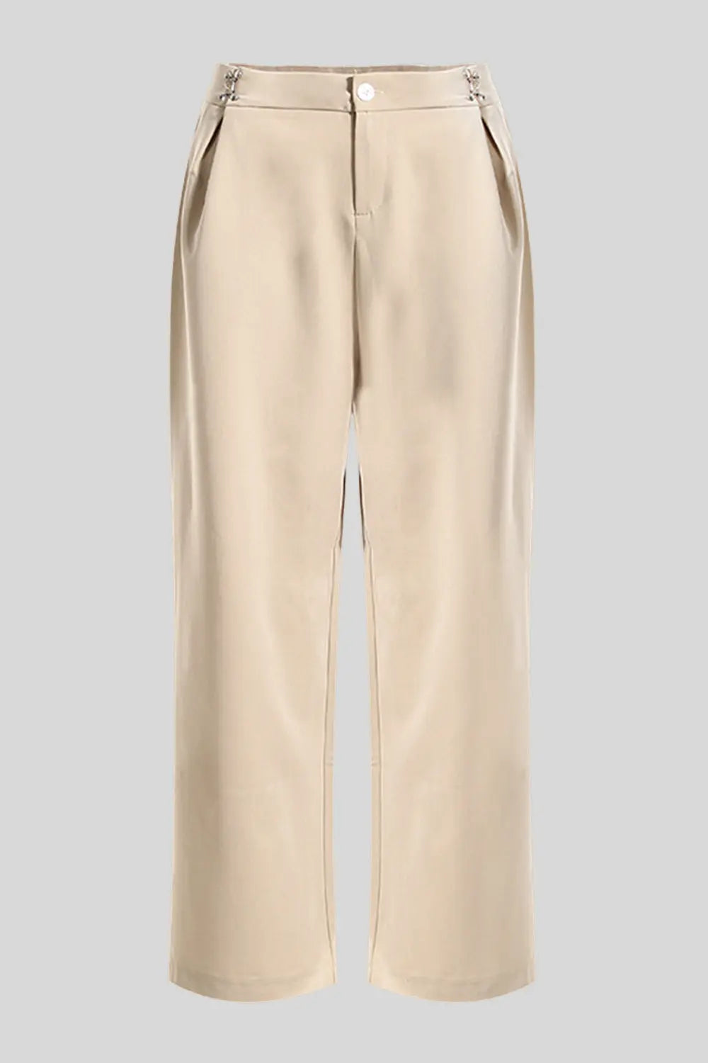 Ruched Pocketed Straight Pants Khaki