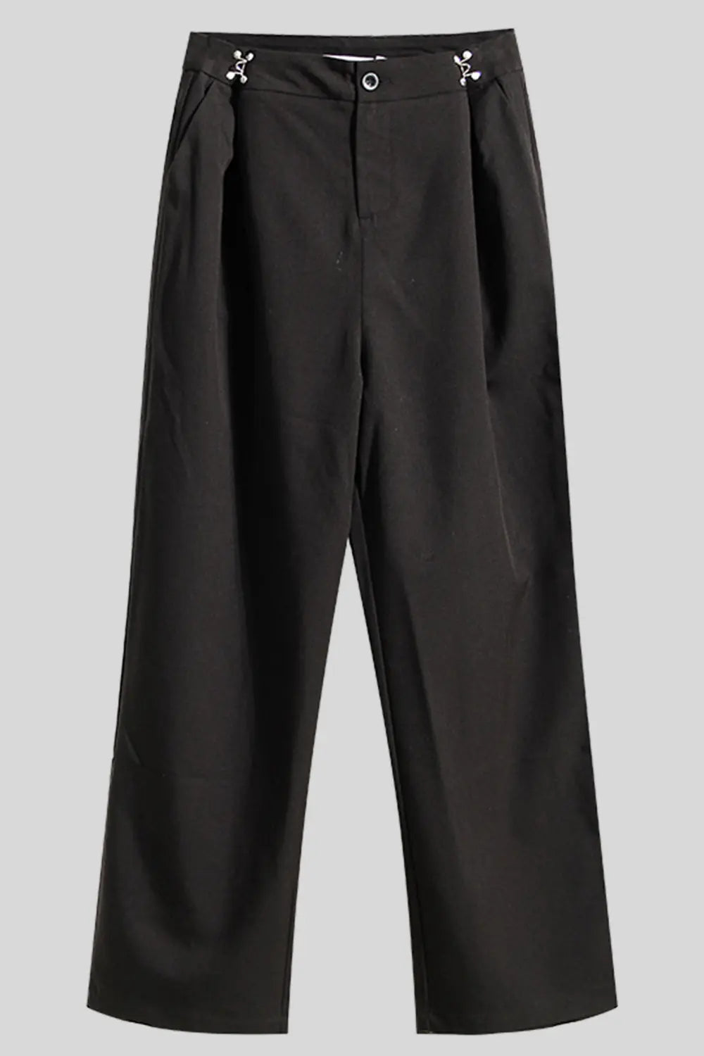 Ruched Pocketed Straight Pants Black