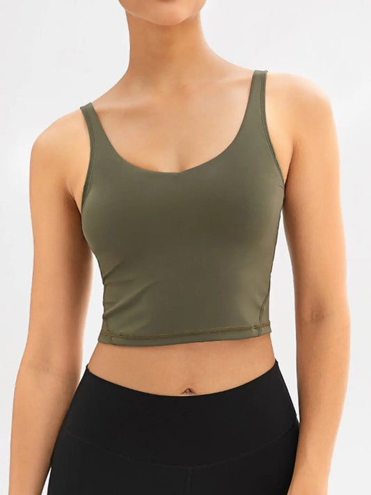 Scoop Neck Wide Strap Active Tank Army Green