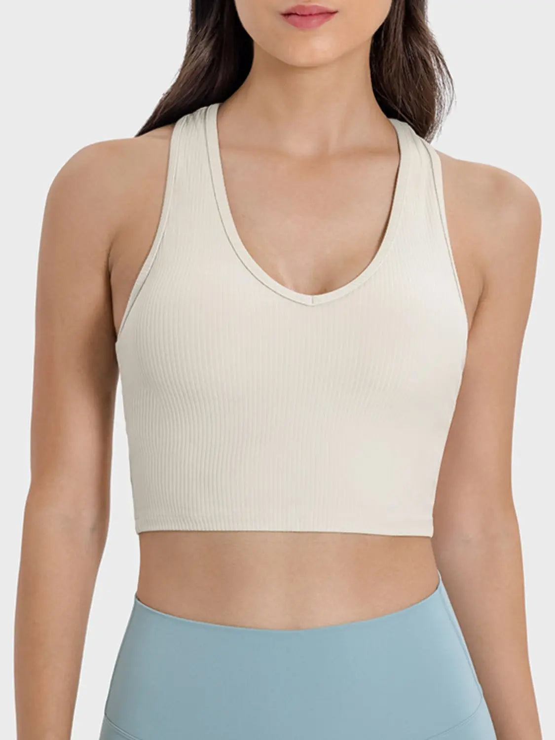 Scoop Neck Wide Strap Active Tank Beige