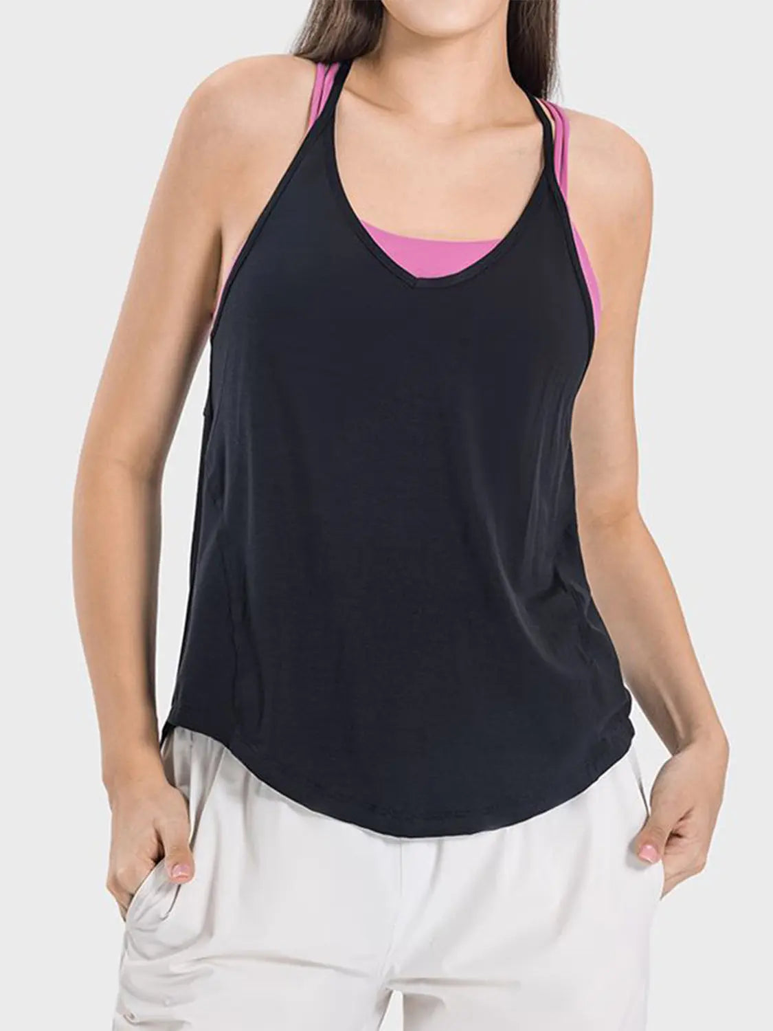 Slit Spaghetti Strap Scoop Neck Active Cami Black