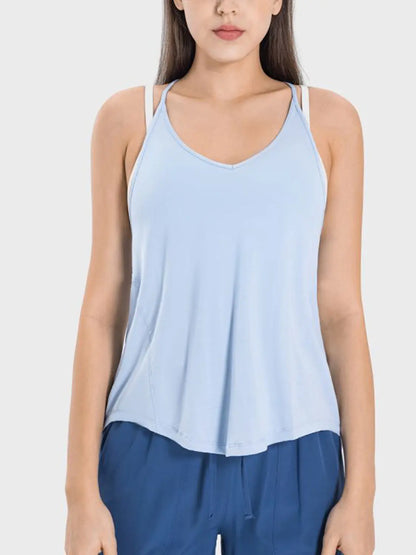 Slit Spaghetti Strap Scoop Neck Active Cami Light Blue