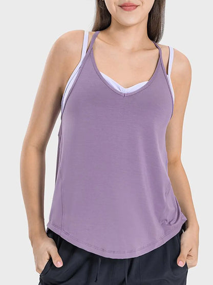 Slit Spaghetti Strap Scoop Neck Active Cami Lilac