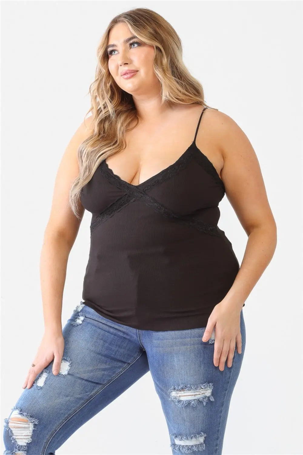 Zenobia Plus Size Lace Detail V-Neck Cami