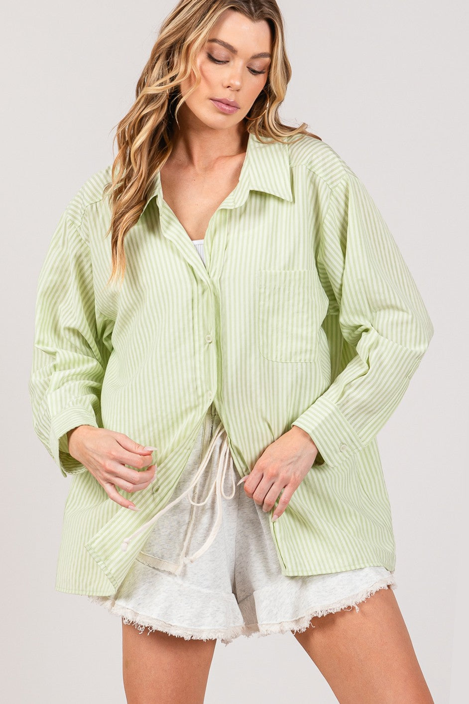 SAGE + FIG Striped Button Up Long Sleeve Shirt SAGE