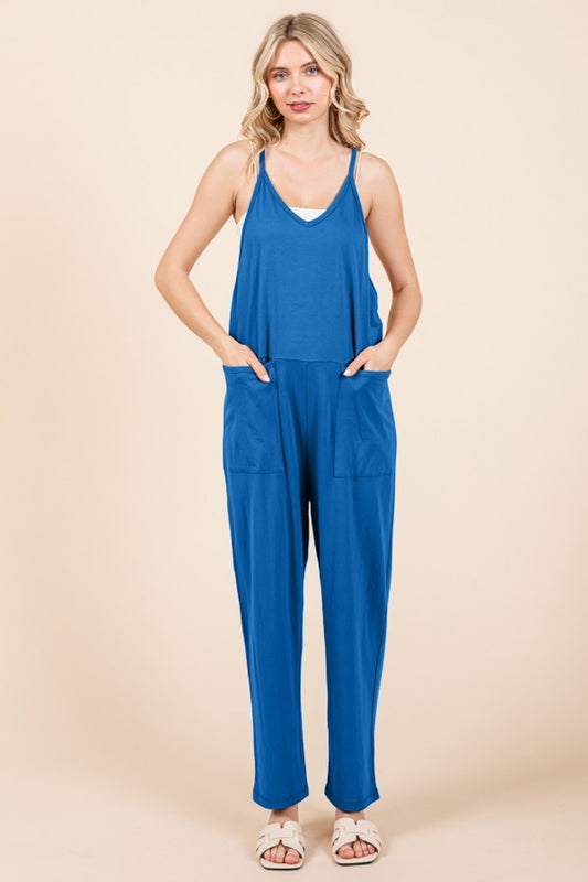 Culture Code Full Size Sleeveless Jumpsuit with Pockets Azula Blue