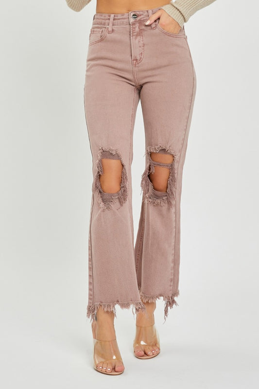 RISEN Distressed Ankle Bootcut Jeans Mauve