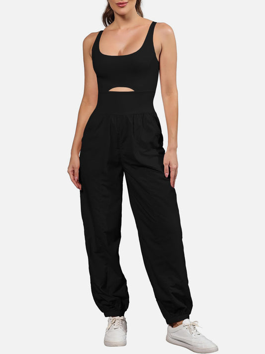 Cutout Scoop Neck Wide Strap Jumpsuit Black