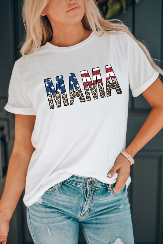 MAMA Round Neck Short Sleeve T-Shirt White