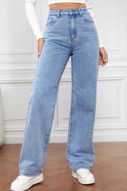 High Waist Straight Jeans Light Blue