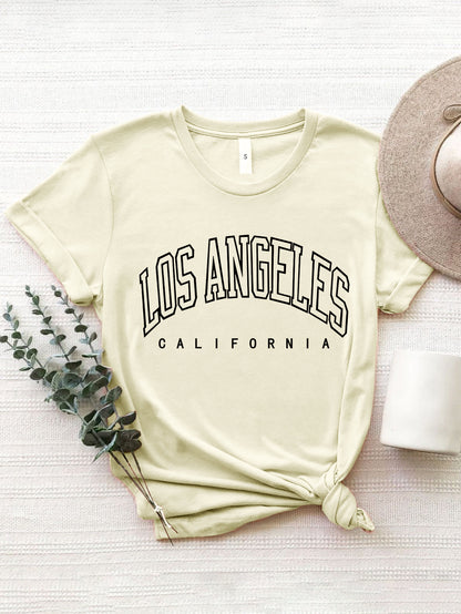 LOS ANGELES CALIFORNIA Round Neck T-Shirt Tan