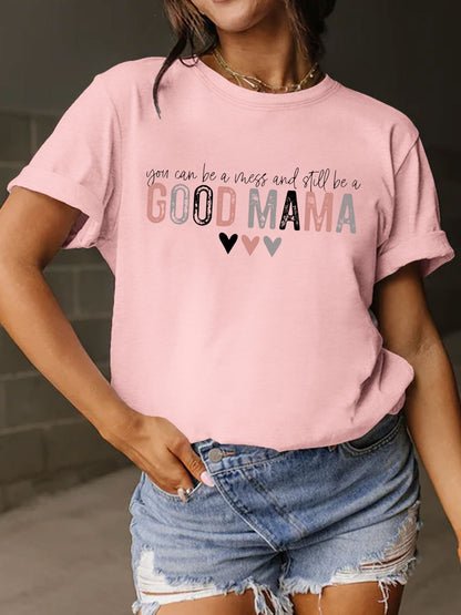 Full Size Letter Graphic Round Neck Short Sleeve T-Shirt Blush Pink