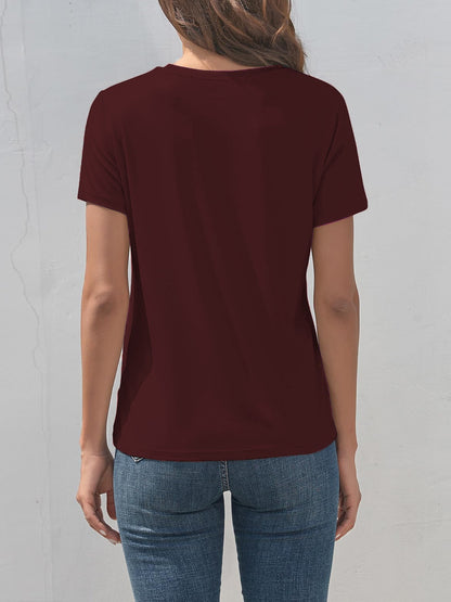 Letter Graphic Round Neck Short Sleeve T-Shirt Burgundy