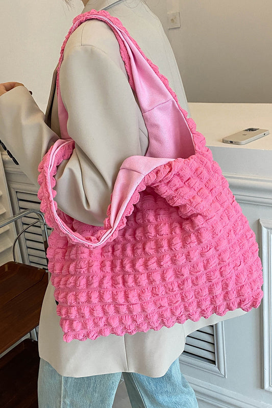 Ruched Polyester Large Handbag Hot Pink One Size