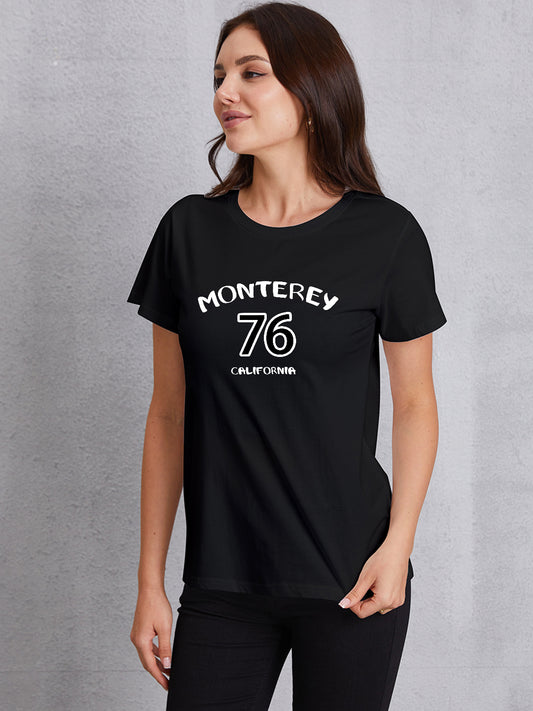 Letter Graphic Round Neck T-Shirt Black