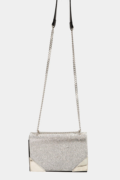 Fame Rhinestone Studded Rectangle Crossbody Bag BK One Size