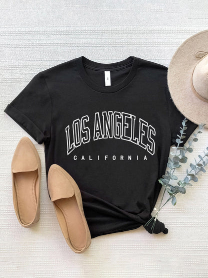 LOS ANGELES CALIFORNIA Round Neck T-Shirt Black