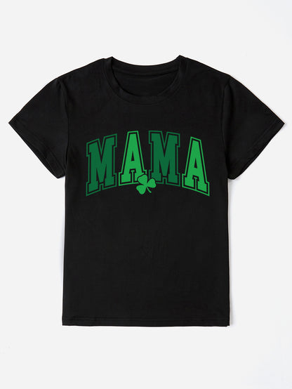 MAMA Round Neck Short Sleeve T-Shirt Black