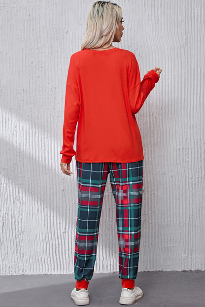 ALL IS BRIGHT Round Neck Top and Plaid Pants Lounge Set