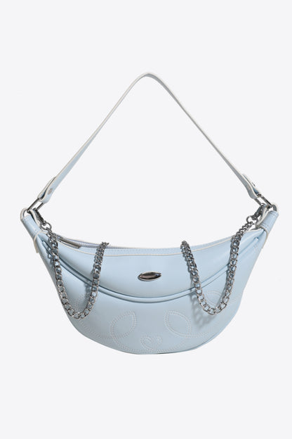 PU Leather Shoulder Bag Light Blue One Size