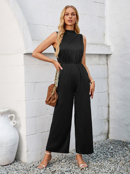 Cutout Tied Wide Leg Sleeveless Jumpsuit Black