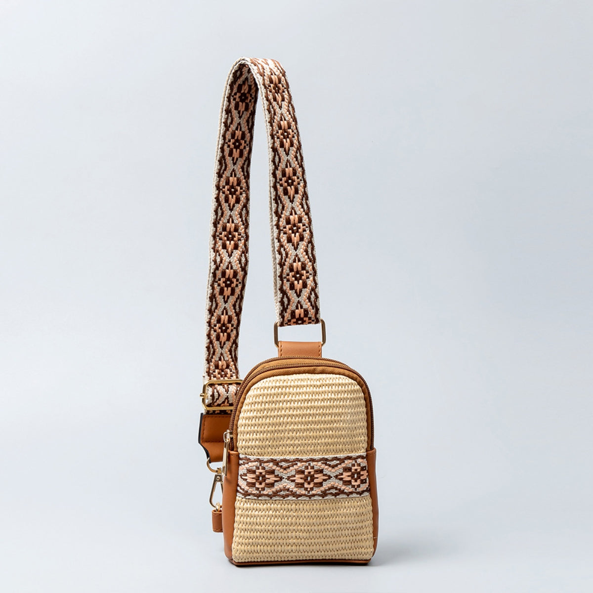 Straw Braided Crossbody Bag Caramel One Size