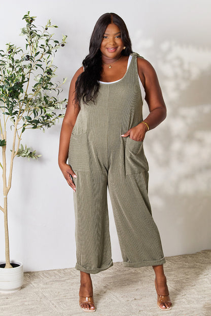 Celeste Full Size Straight Overall with Pockets Olive